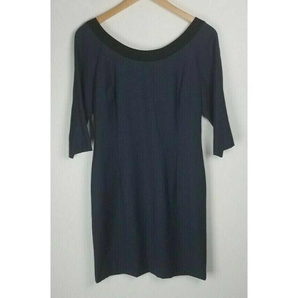 Abaete Sz. 2 Navy & Black Sheath Knee Length Back Zip Up Dress